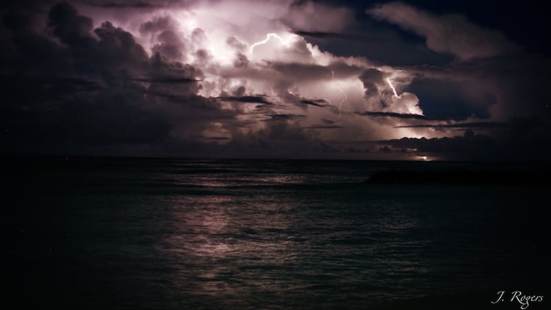 Lighting over waters off Oahu on Thursday night.