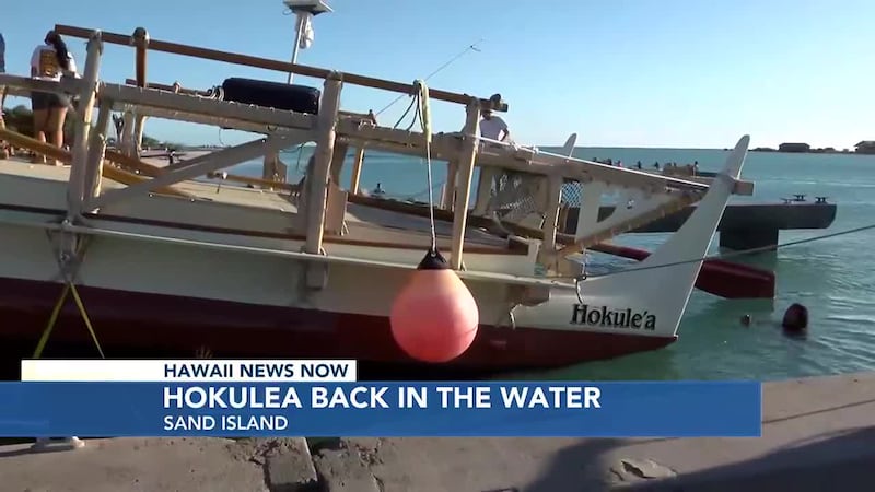 The voyaging canoe had been in dry dock so crews could make minor repairs, apply a new coat of...