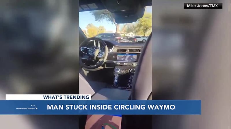 A man nearly missed his flight after he says his self-driving taxi wouldn't let him out. Plus,...