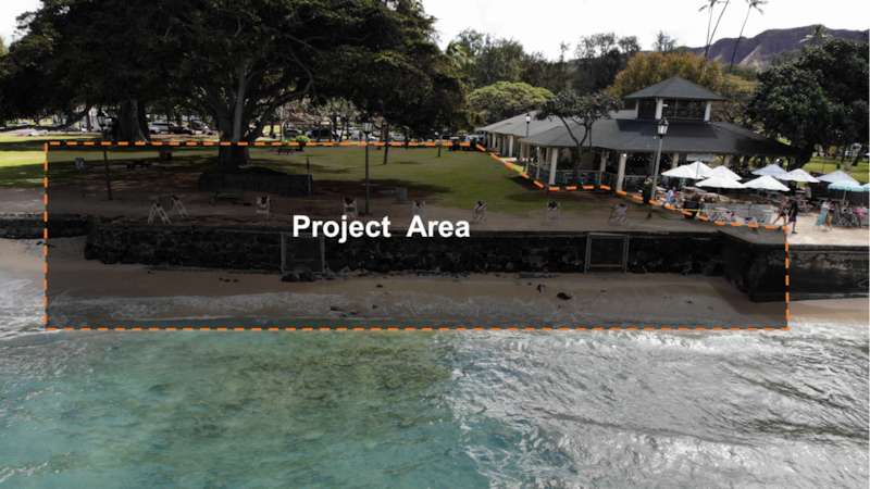 Repairs will take place to the Queen’s Surf seawall and walkway next to Barefoot Beach Cafe